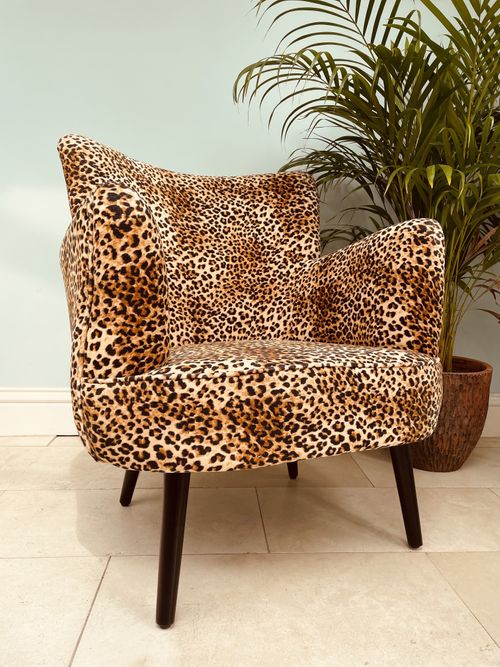 Leopard Velvet Armchair and Stool